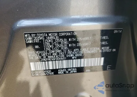 2015 Toyota Rav4 Le z USA, uszkodzony, nr VIN JTMZFREV6FD044651